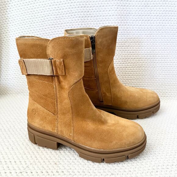 Tamaris NIB Camel Suede Miegan Double Buckle Side Lug Sole Combat Boots 38 7.5 - Picture 1 of 11